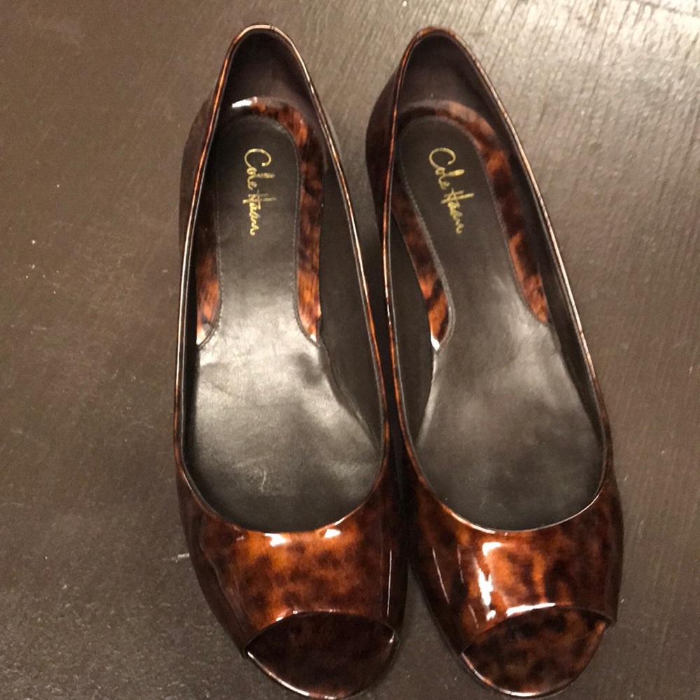 Cole Haan Peep Toe Low Wedge- Tortoise Shell